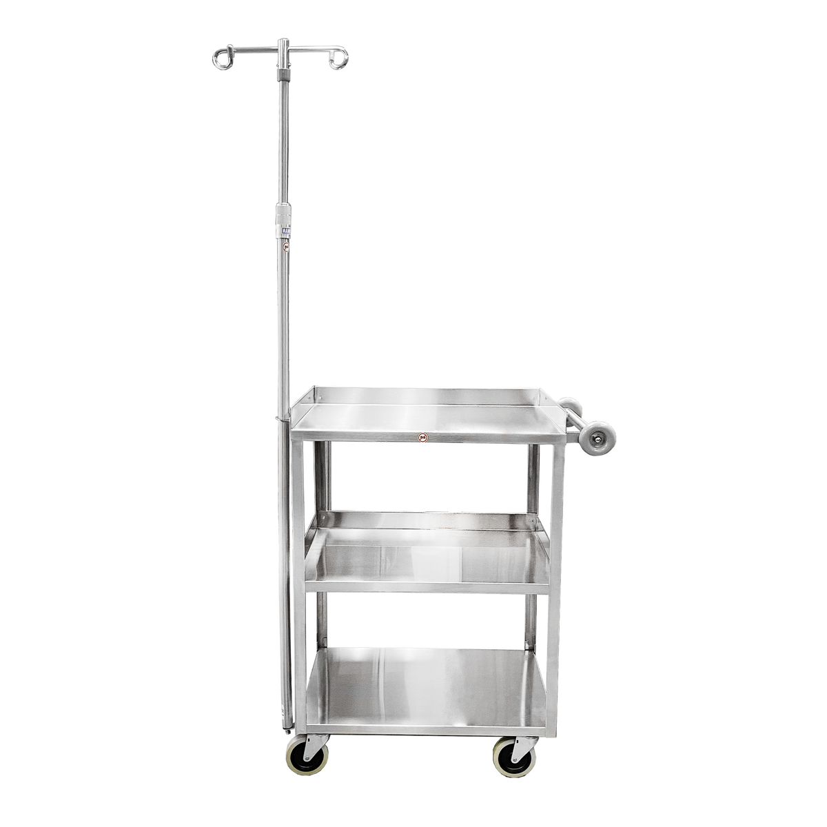 Blickman 7534SS-IV Light Duty Stainless Steel Utility Cart with IV Pole Attachment, 3 Shelves | QuinceMedical.com