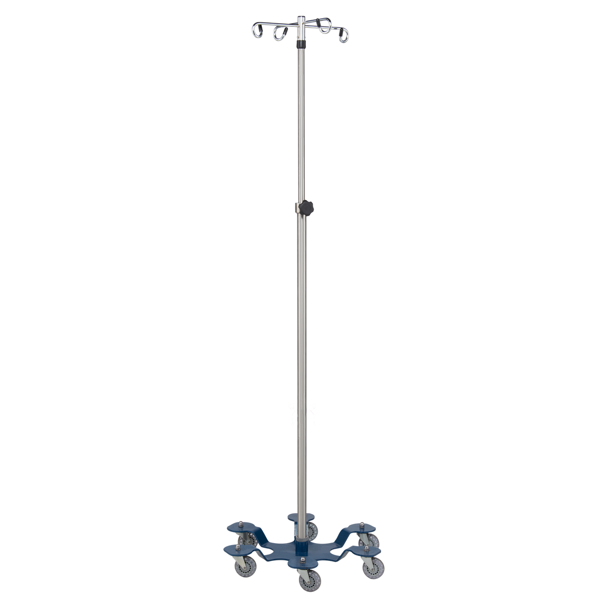 Blickman 1370-4 6-Leg Low Center of Gravity Chrome IV Stand, Powder-Coated Base, 4 Hooks | QuinceMedical.com