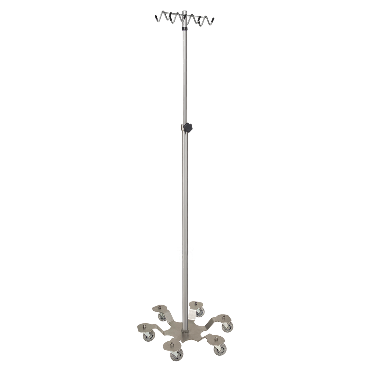 Blickman 1371SS-RH 6-Leg Stainless Steel IV Stand, Stainless Base, 8-Hook Rake | QuinceMedical.com