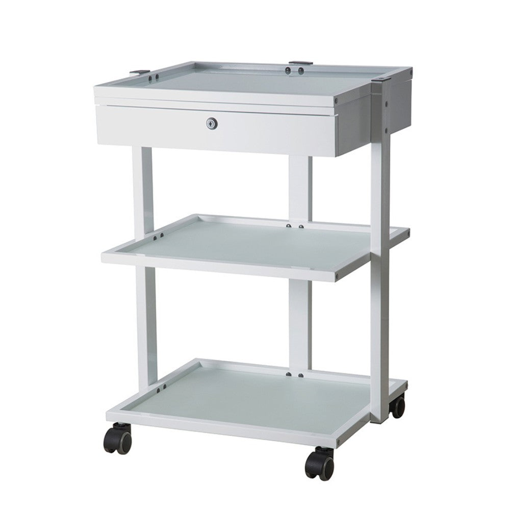 SilverFox 1040A Glass Shelf Trolley Table with Locking Drawer