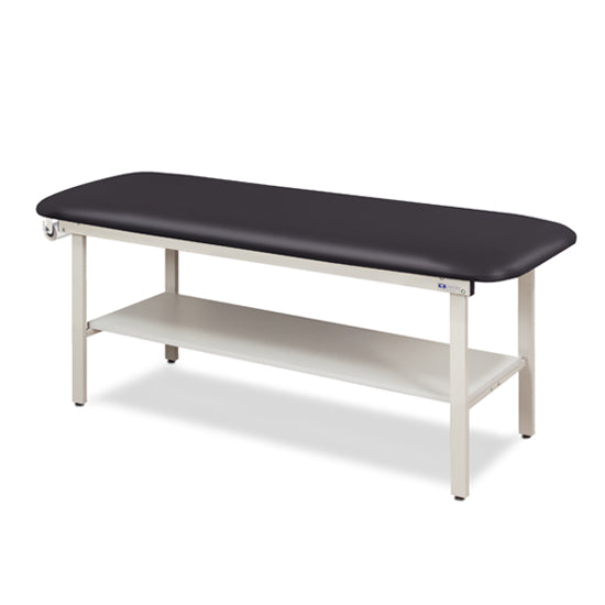 Clinton 3200-E Alpha Express Flat Top Treatment Table with Full Shelf — Black upholstery