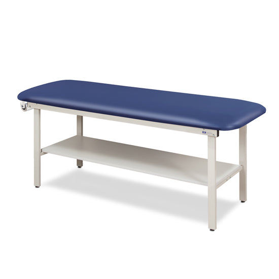 Clinton 3200-E Alpha Express Flat Top Treatment Table with Full Shelf — Royal Blue upholstery