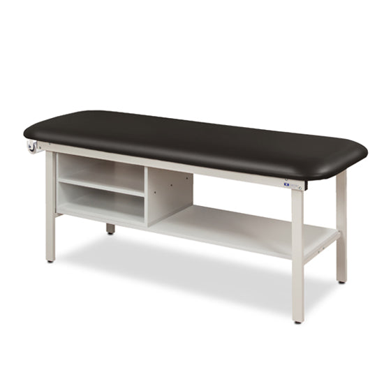 Clinton 3300-E Alpha Express Flat Top Treatment Table with Shelving — Black upholstery