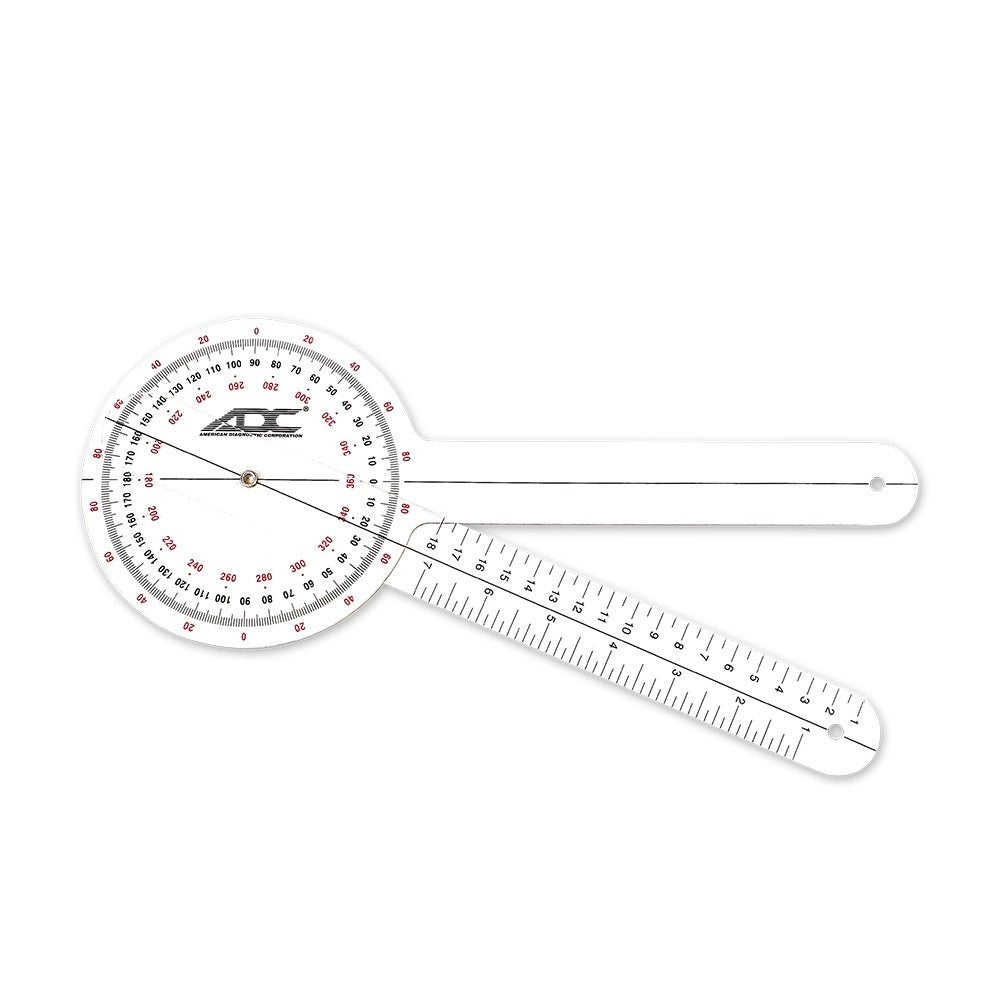 Multi-Use Goniometer, 12", 360-degree Head with 3 Calibrated Scales, Arm with Linear Scale in Inches Centimeters, Latex-Free