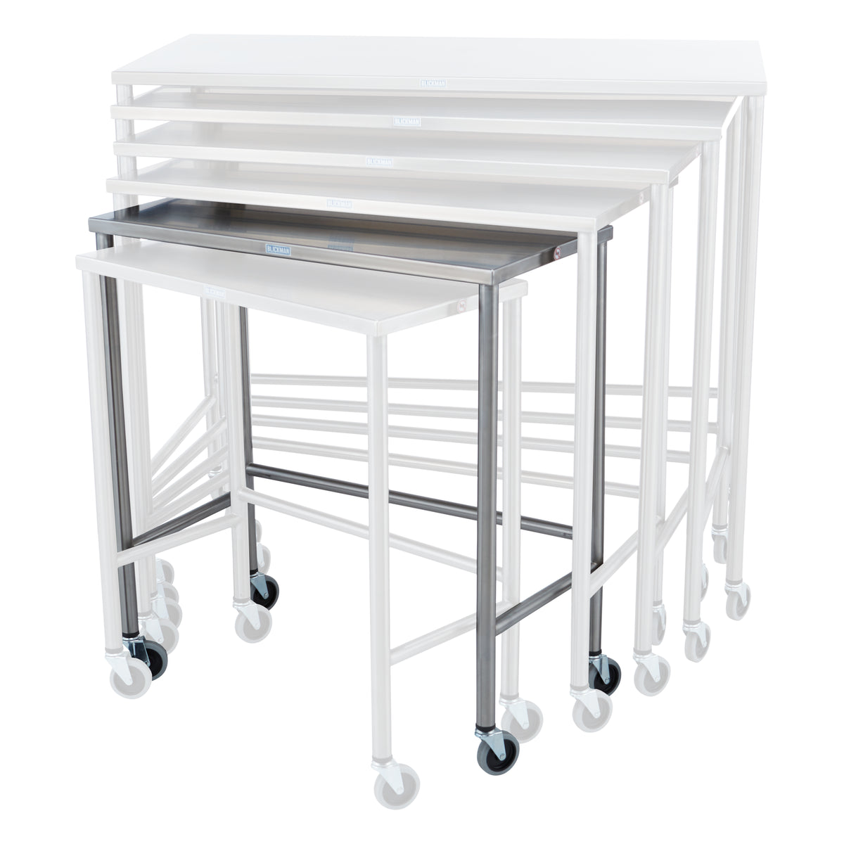 Blickman 7826SS Stainless Steel Nested Instrument Table, 5th Size, 32"W x 16"D x 34"H | QuinceMedical.com