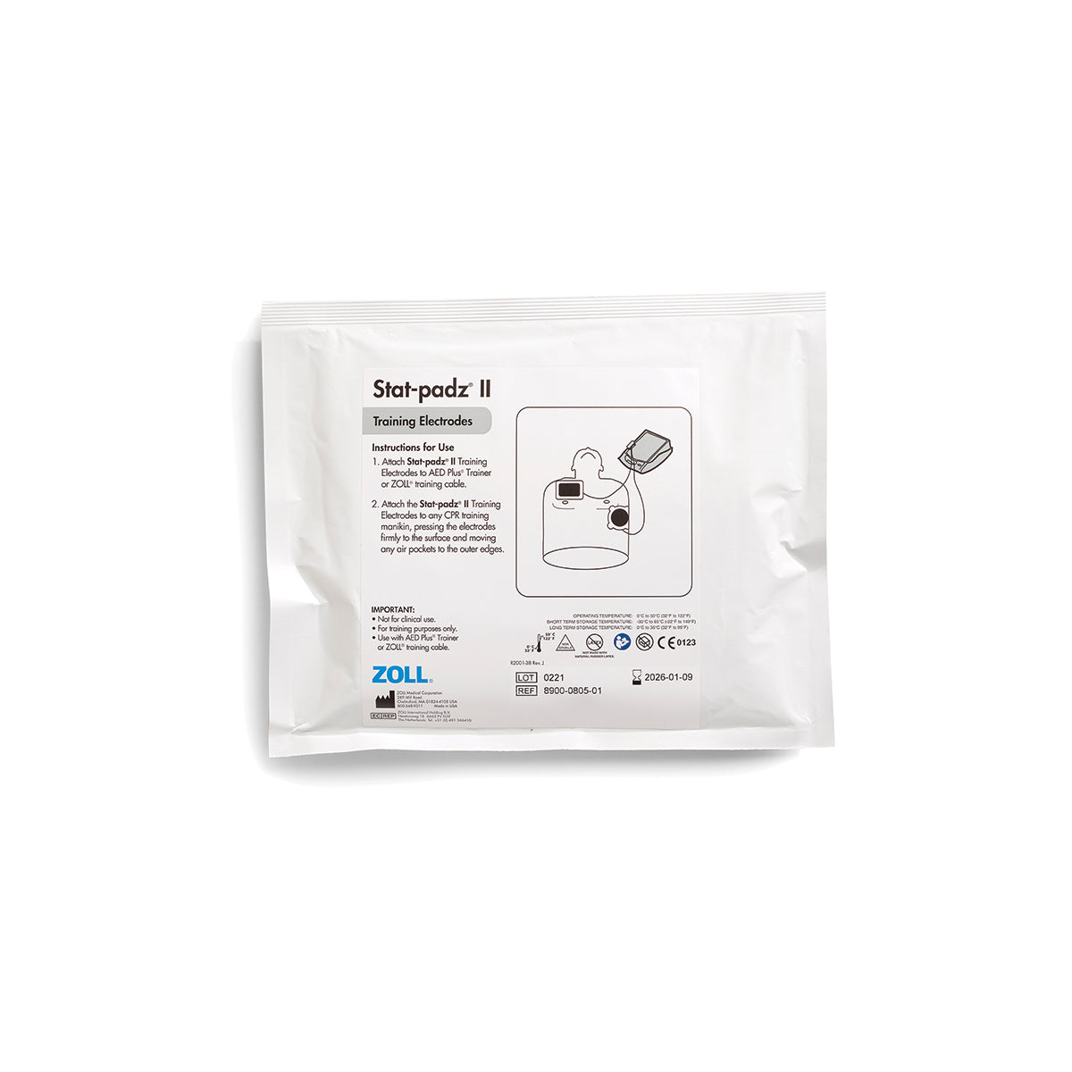 ZOLL AED Plus Trainer II, Stat Padz II Trainer Electrode, 6 pairs per case.