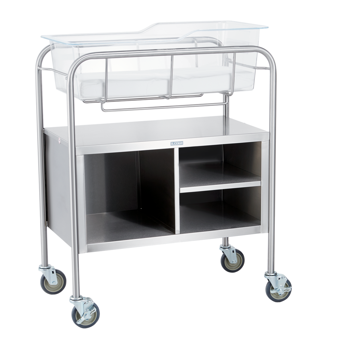 Blickman 8049SS-KIT Coleman Stainless Steel Bassinet Kit with Open Cabinet, Basket & Mattress Pad | QuinceMedical.com