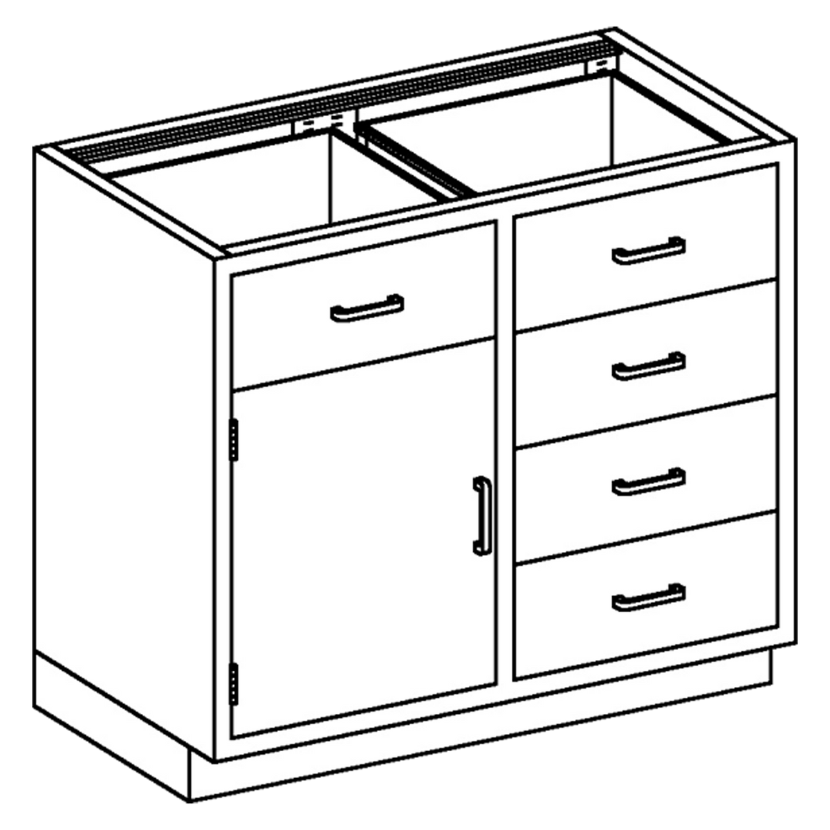 Blickman DK35HS Stainless Steel Base Cabinet with 1 Door & 5 Drawers, 35"W | QuinceMedical.com