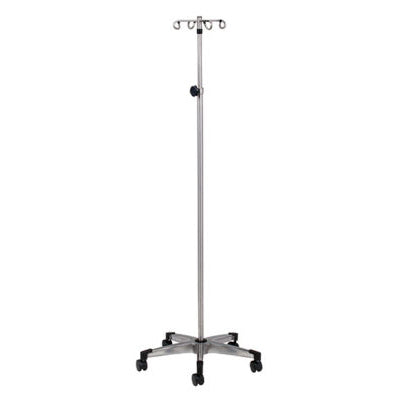 Clinton IVS-354 Stainless Steel, Five-Leg, 4-Hook IV Pole | QuinceMedical.com