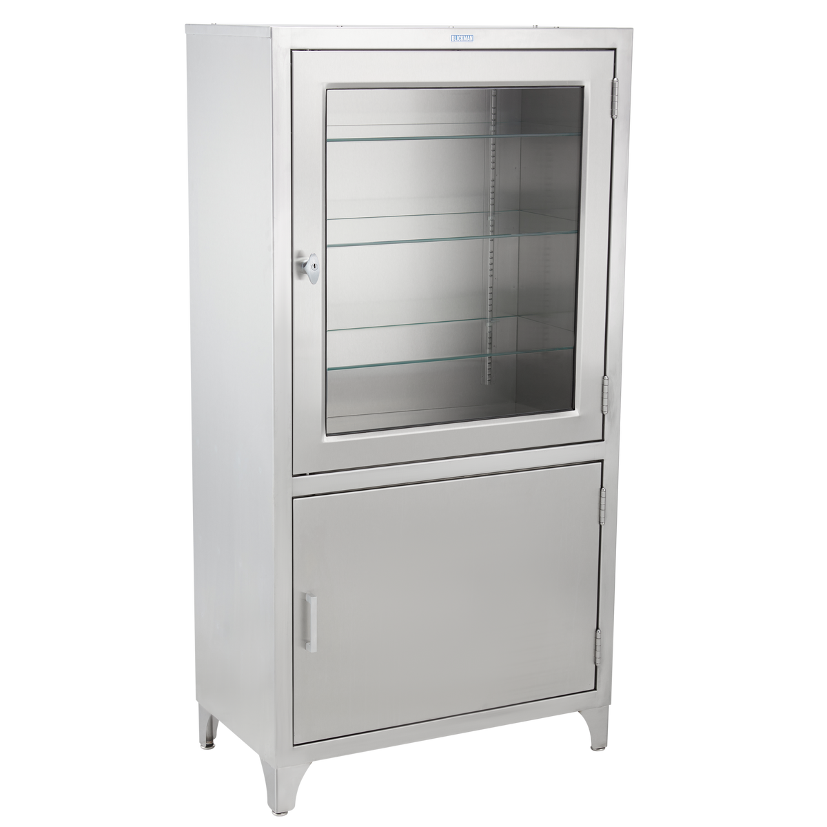 Blickman 7953SS Kay Freestanding Stainless Steel Medical Storage Cabinet, Glass Upper Door, 30"W | QuinceMedical.com