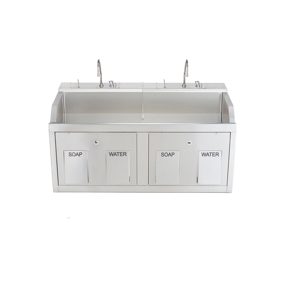 Blickman 9882SSPED Lodi Double Station Surgical Scrub Sink, Pedestal, with Eyewash & Digital Timer | QuinceMedical.com