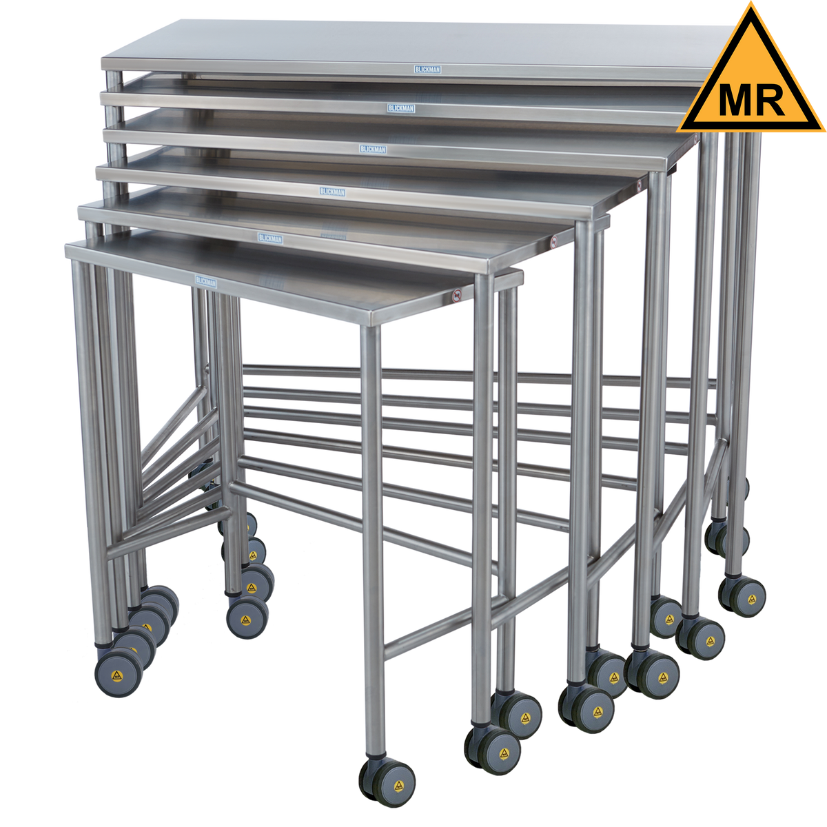Blickman 7824MR MR Conditional Stainless Steel Nested Instrument Table, 3rd Size, 40"W x 20"D x 38"H | QuinceMedical.com