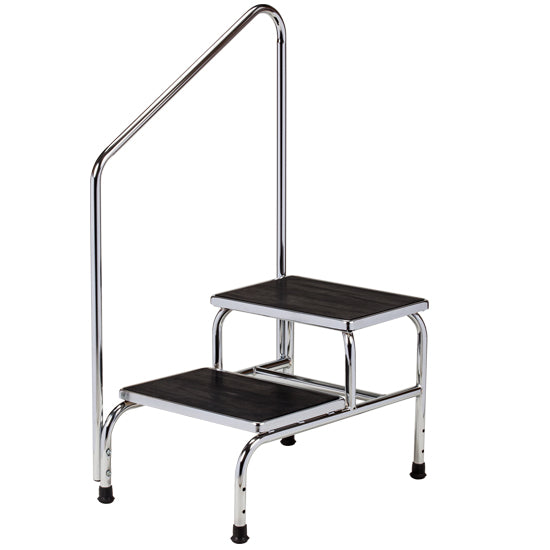 Clinton T-6850 Two-Step, Chrome, Step Stool with Handrail | QuinceMedical.com
