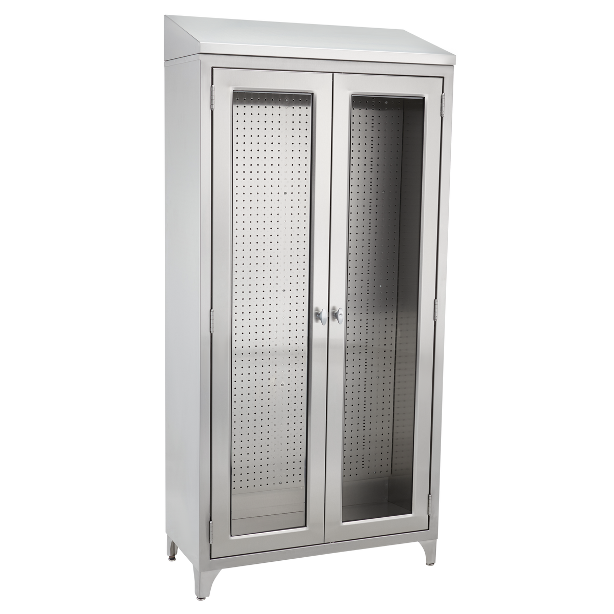 Blickman 7959SS Walter Freestanding Stainless Steel Pegboard Cabinet with Glass Doors, 35-5/8"W | QuinceMedical.com
