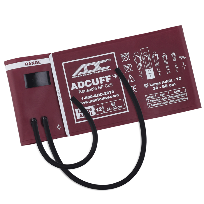 ADCUFF®+, 1-Piece Cuff, 2 Tube Large Adult, Burgundy, Latex-Free (LF)