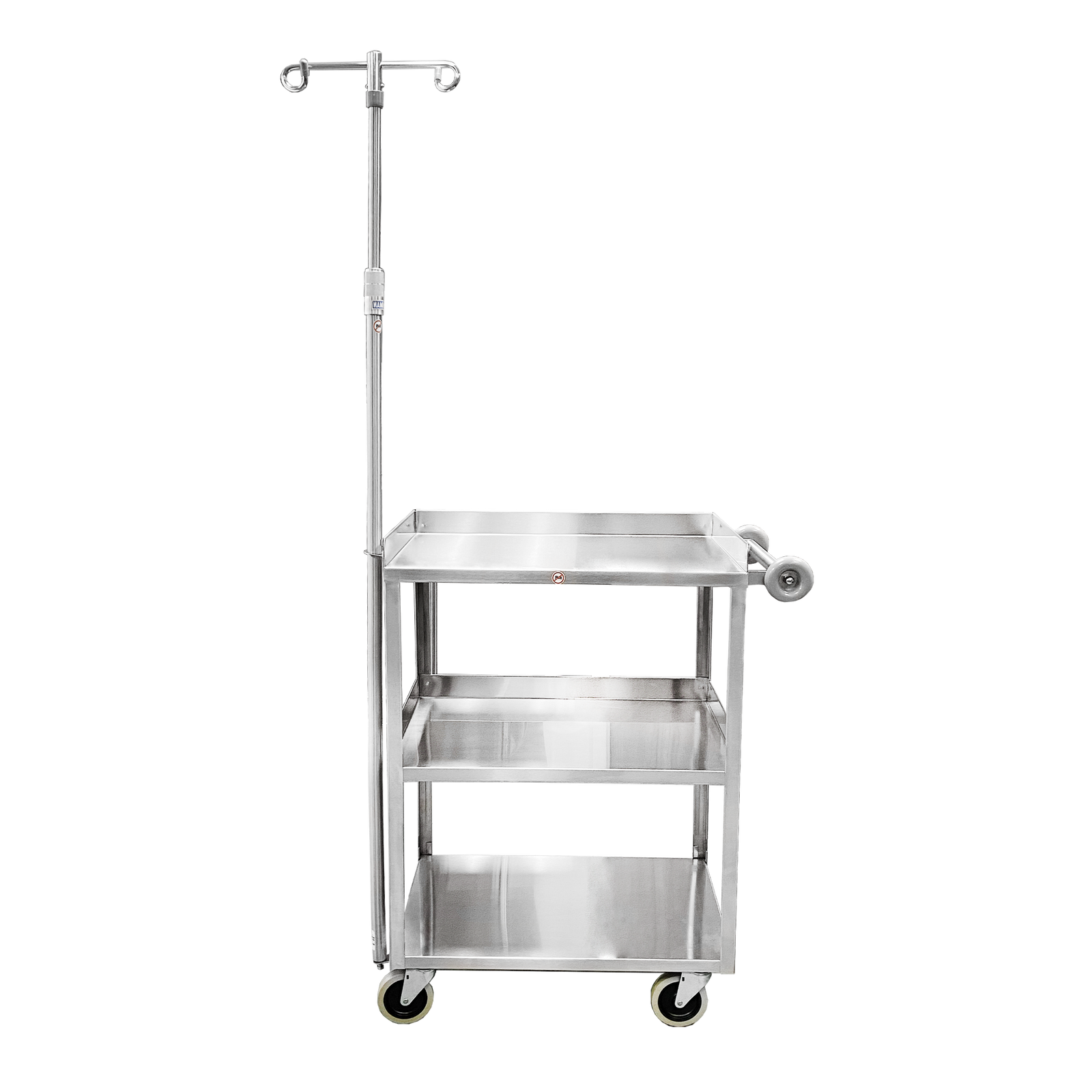 Blickman 7534SS-IV Light Duty Stainless Steel Utility Cart with IV Pole Attachment, 3 Shelves | QuinceMedical.com