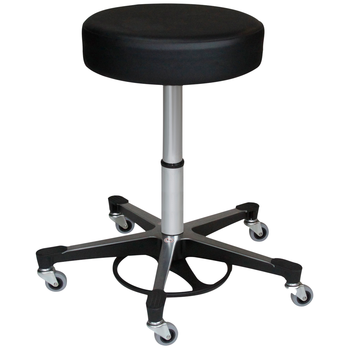Blickman 1206 Deluxe Foot-Operated Pneumatic Exam Stool with Backrest, Aluminum Base | QuinceMedical.com
