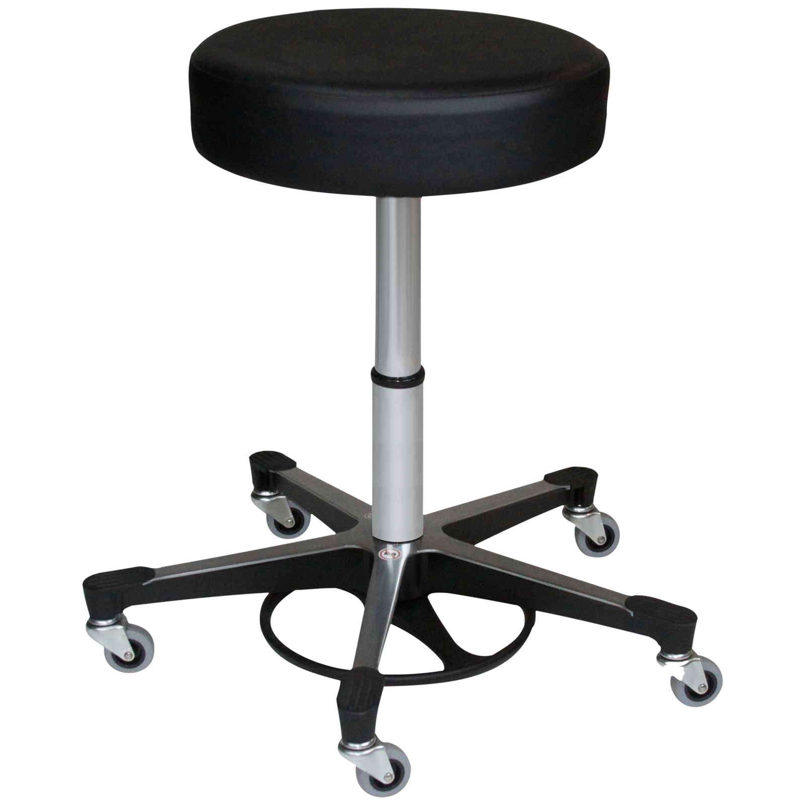 Blickman 1206 Deluxe Foot-Operated Pneumatic Exam Stool with Backrest, Aluminum Base | QuinceMedical.com