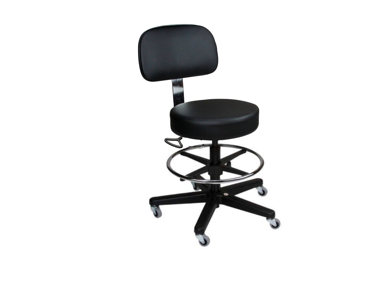 Blickman 1212BLK Deluxe Pneumatic Exam Stool with Backrest & Foot Ring, Black Composite Base | QuinceMedical.com