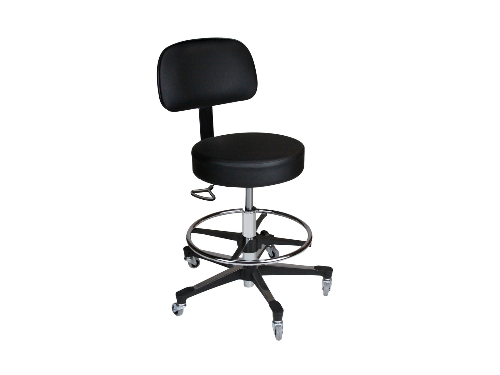 Blickman 1212 Deluxe Pneumatic Exam Stool with Backrest & Foot Ring, Aluminum Base | QuinceMedical.com