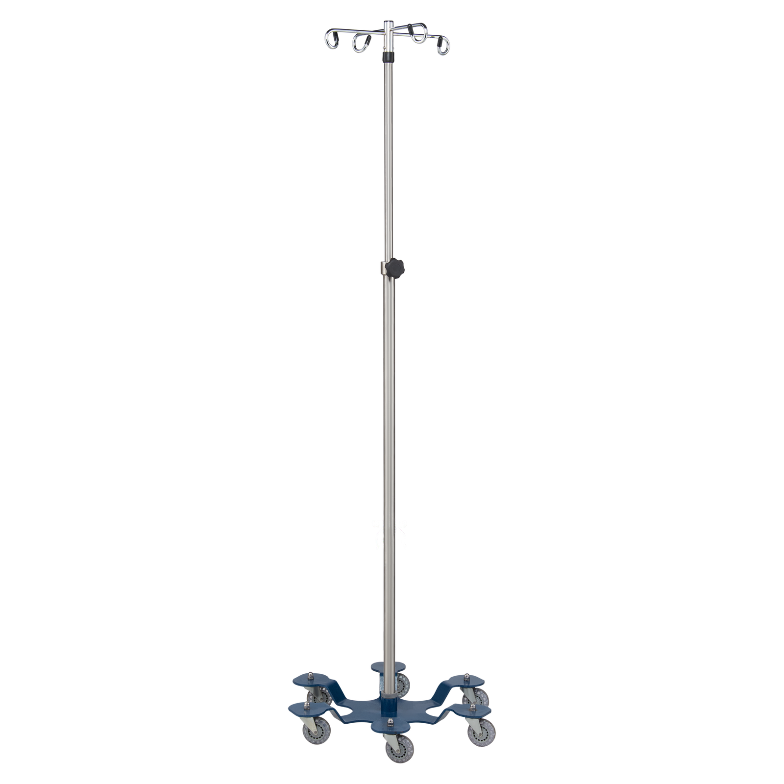 Blickman 1370SS-4 6-Leg Stainless Steel IV Stand, Powder-Coated Base, 4 Hooks | QuinceMedical.com