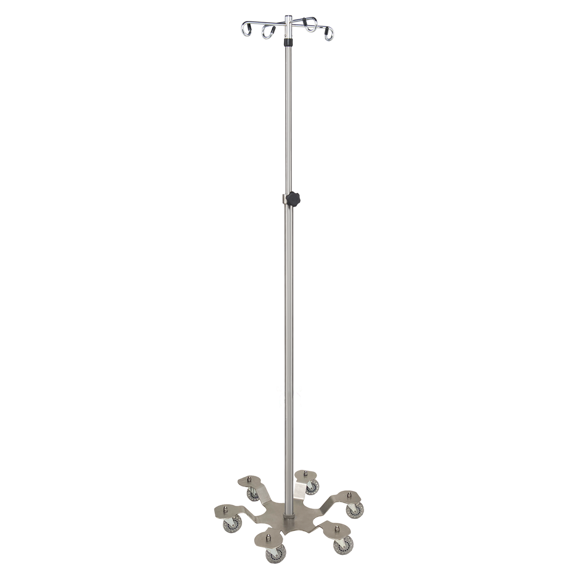 Blickman 1371SS-4 6-Leg Stainless Steel IV Stand, Stainless Base, 4 Hooks | QuinceMedical.com