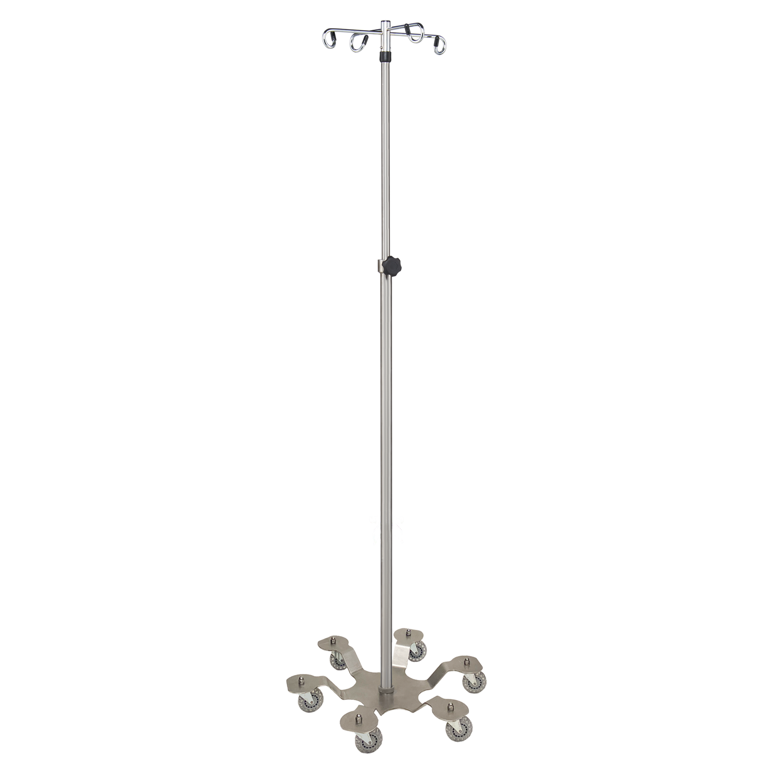 Blickman 1371SS-4 6-Leg Stainless Steel IV Stand, Stainless Base, 4 Hooks | QuinceMedical.com