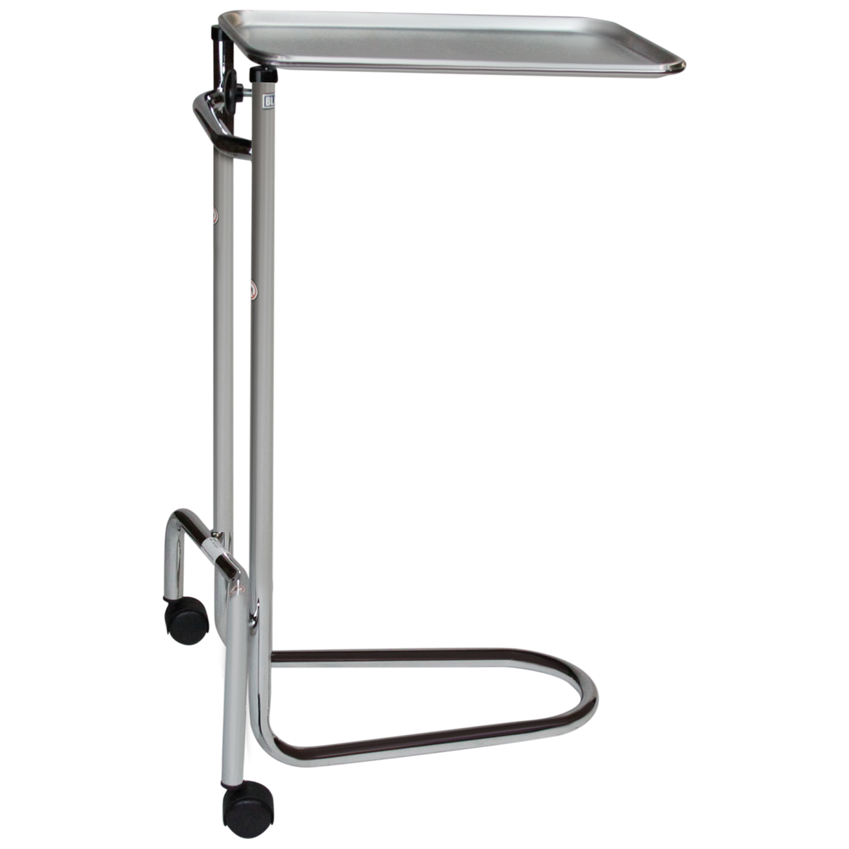Blickman 1510 Double Post Chrome Mayo Stand with Loop Base, 12-5/8" x 19-1/8" Stainless Tray | QuinceMedical.com