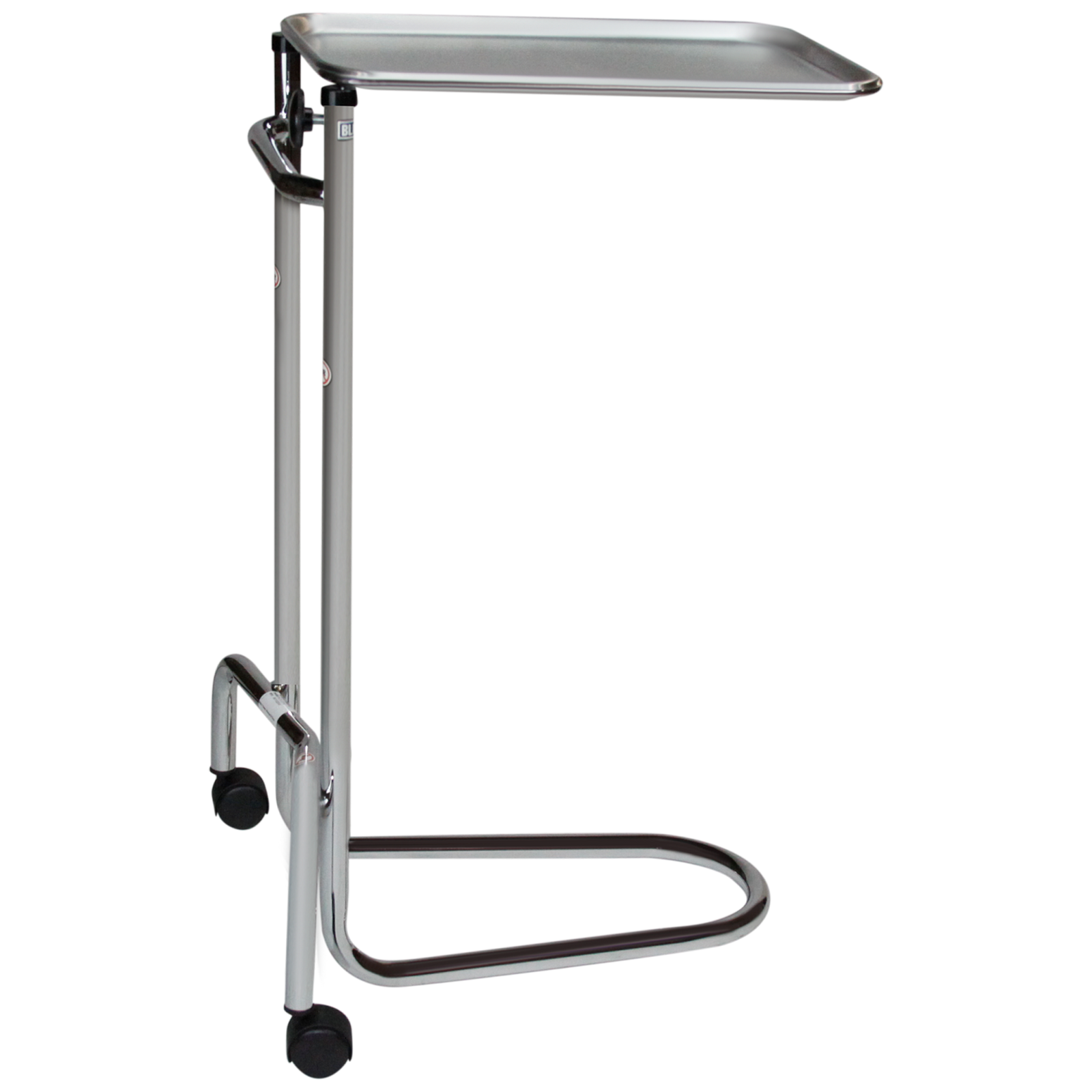 Blickman 1510 Double Post Chrome Mayo Stand with Loop Base, 12-5/8" x 19-1/8" Stainless Tray | QuinceMedical.com
