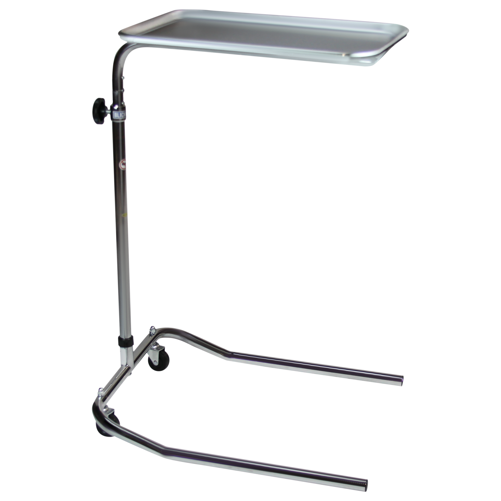Blickman 1515 Single Post Chrome Mayo Stand / Mobile Instrument Stand, 12-5/8" x 19-1/8" Tray | QuinceMedical.com
