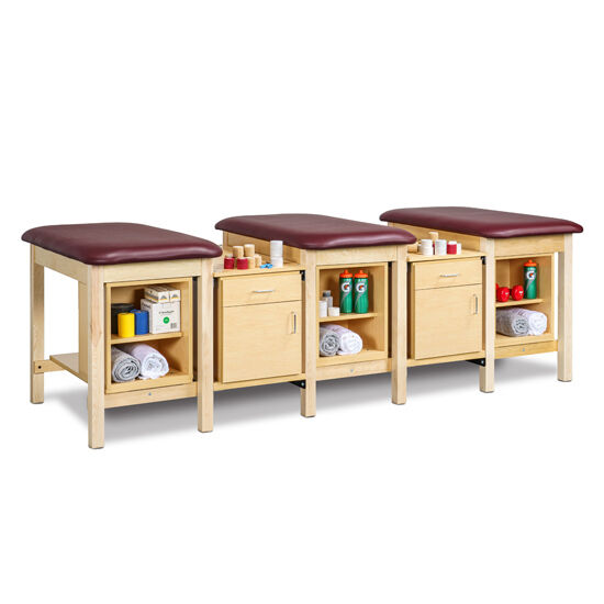 Clinton 1704-3, 1704-4 & 1704-5 Multi-Station, Classic Taping Station with Tiered Shelf Boxes and Door and Drawer Storage