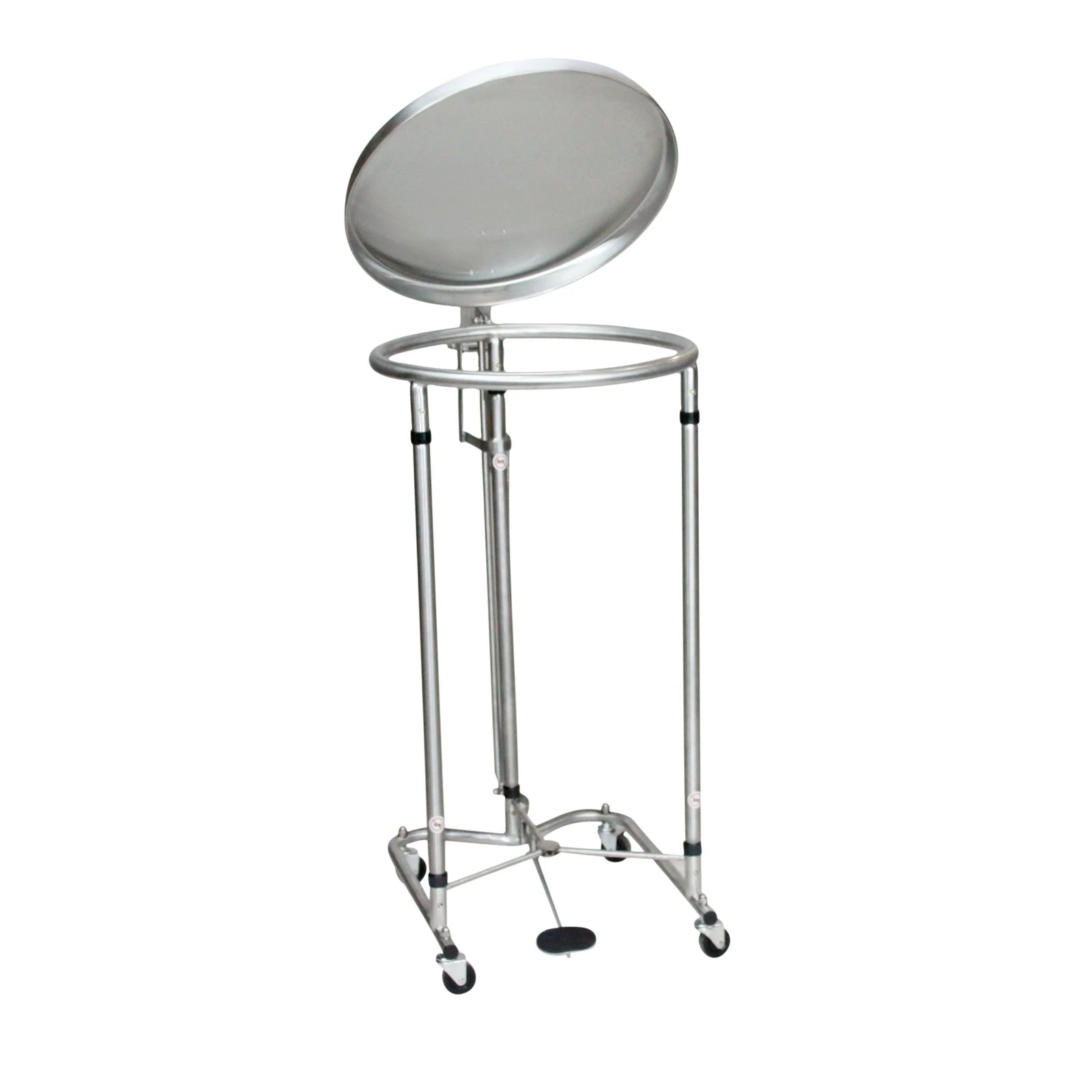 Blickman 2118 Chrome Round Linen Hamper with Foot-Pedal Lid, 18" Diameter, Covered | QuinceMedical.com