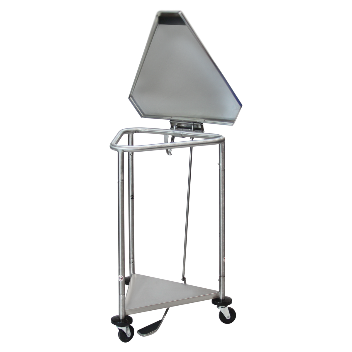 Blickman 2301SS Space Saver Triangular Stainless Steel Linen Hamper with Foot-Pedal Lid | QuinceMedical.com