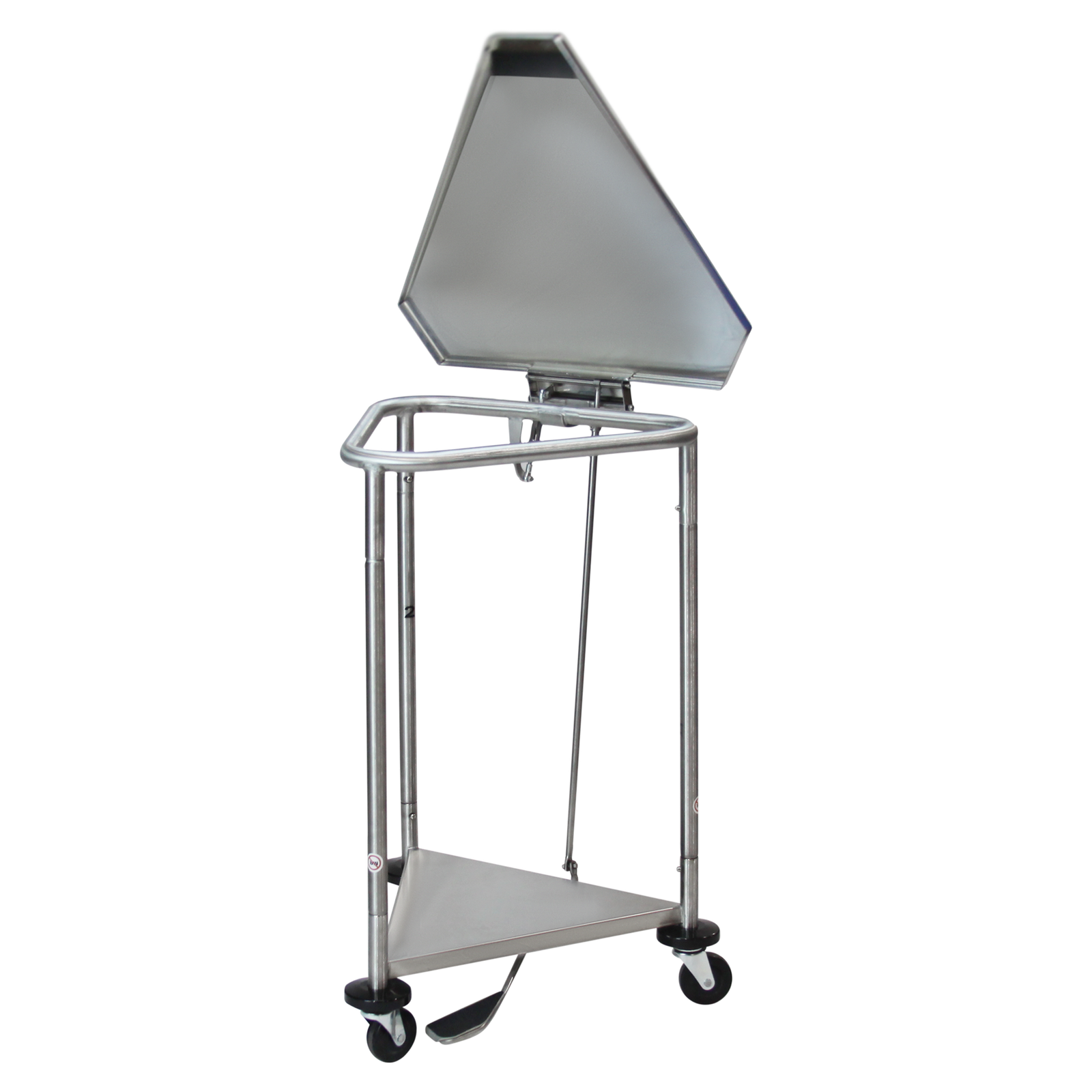 Blickman 2301SS Space Saver Triangular Stainless Steel Linen Hamper with Foot-Pedal Lid | QuinceMedical.com