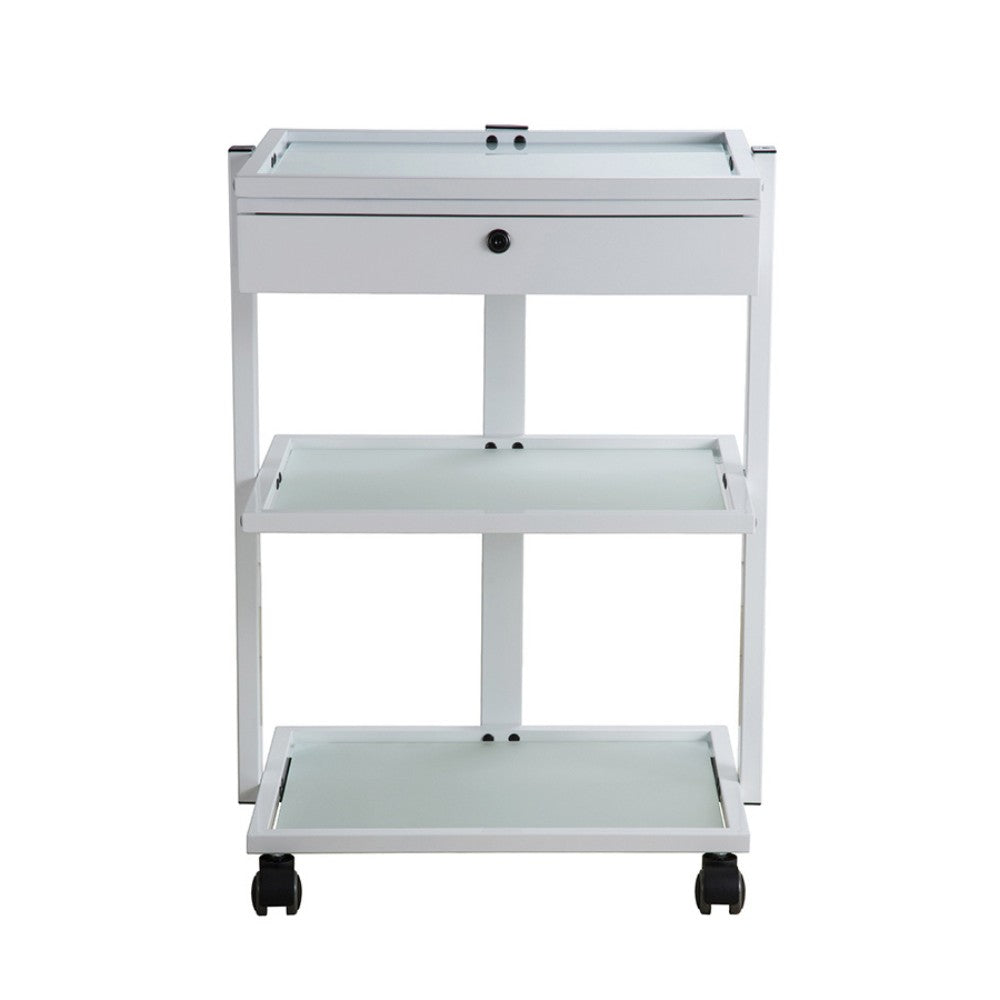 SilverFox 1040A Glass Shelf Trolley Table with Locking Drawer