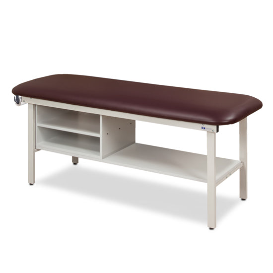 Clinton 3300 Flat Top Alpha-S Series Straight Line Treatment Table with Shelving | QuinceMedical.com