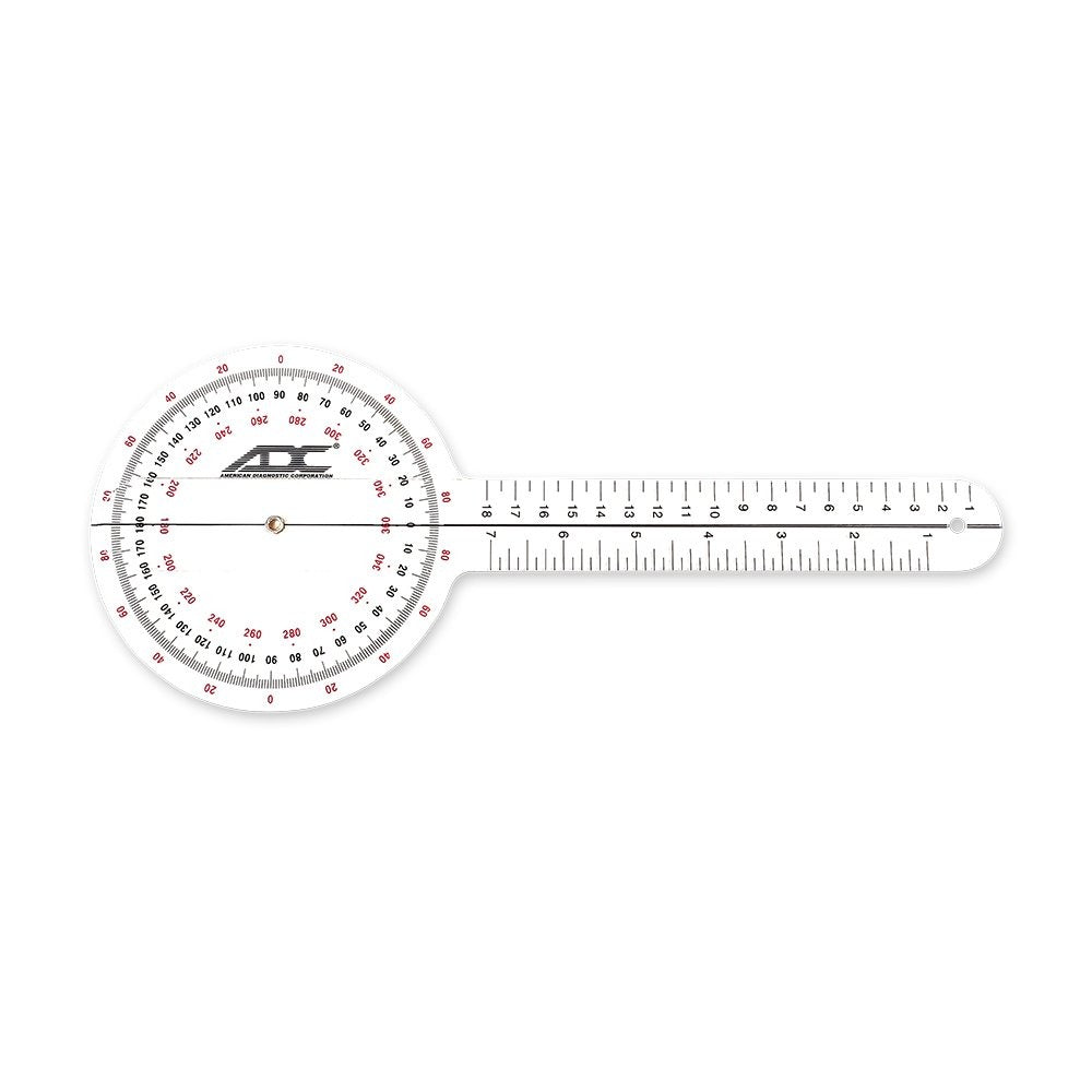 Multi-Use Goniometer, 12", 360-degree Head with 3 Calibrated Scales, Arm with Linear Scale in Inches Centimeters, Latex-Free