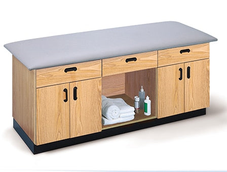 Hausmann 30″x78″ All-Purpose Storage Treatment Table with Middle Open Storage Cabinet | QuinceMedical.com