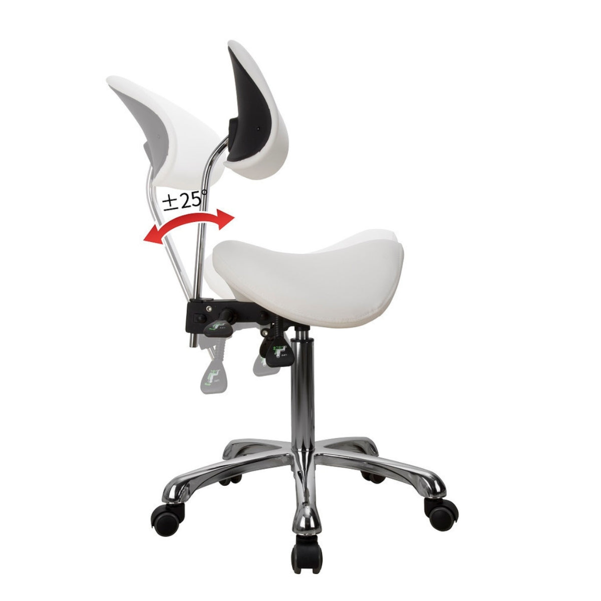 SilverFox Rolling Saddle Stool with Backrest