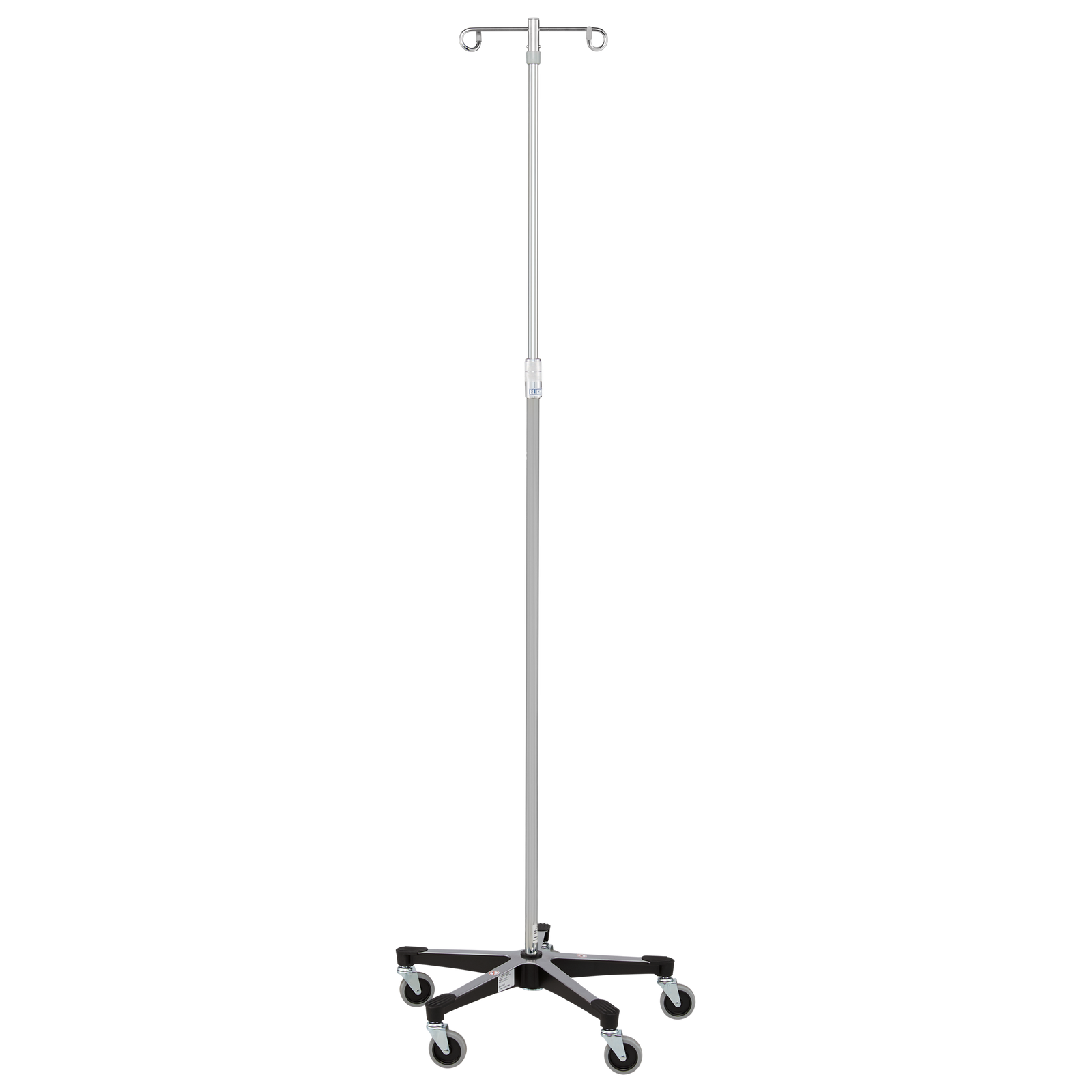 Blickman 7792SS 5-Leg Stainless Steel IV Stand, Twist Lock, 74"-110" Tall, 2 Hooks | QuinceMedical.com