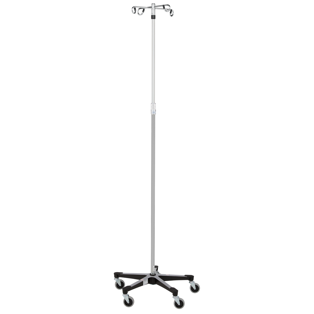Blickman 7792SS-4 5-Leg Stainless Steel IV Stand, Twist Lock, 74"-110" Tall, 4 Hooks | QuinceMedical.com