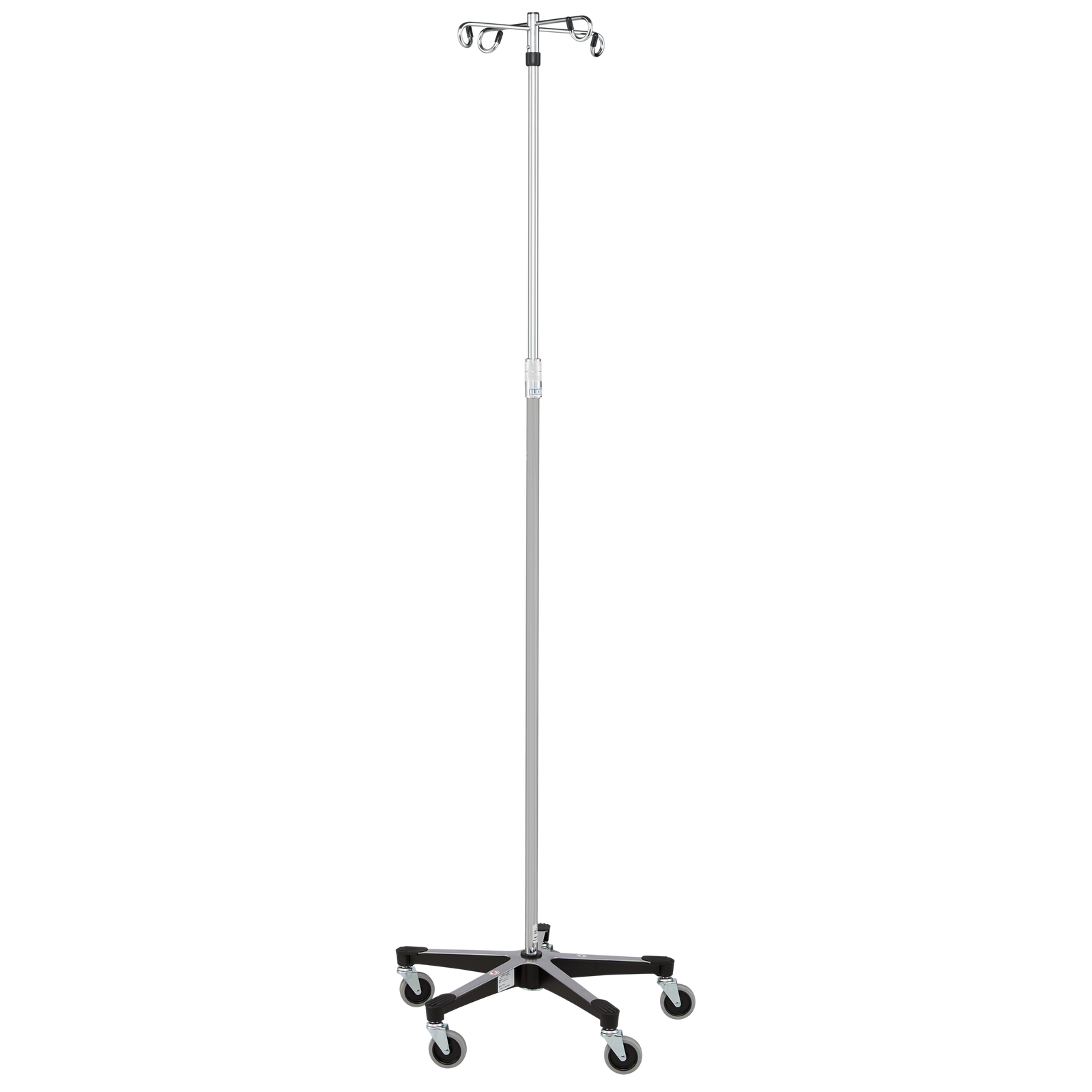 Blickman 7792SS-4 5-Leg Stainless Steel IV Stand, Twist Lock, 74"-110" Tall, 4 Hooks | QuinceMedical.com