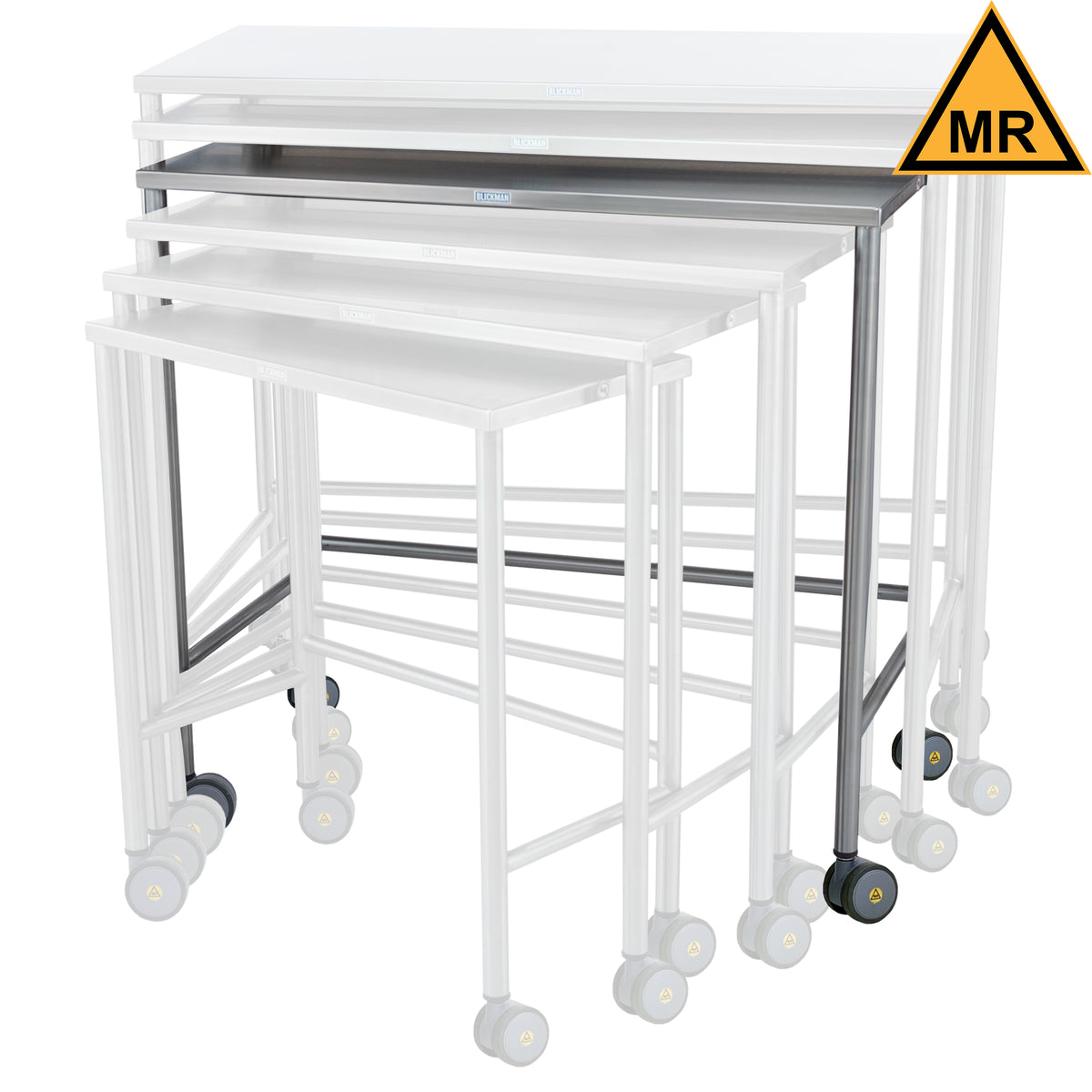 Blickman 7824MR MR Conditional Stainless Steel Nested Instrument Table, 3rd Size, 40"W x 20"D x 38"H | QuinceMedical.com