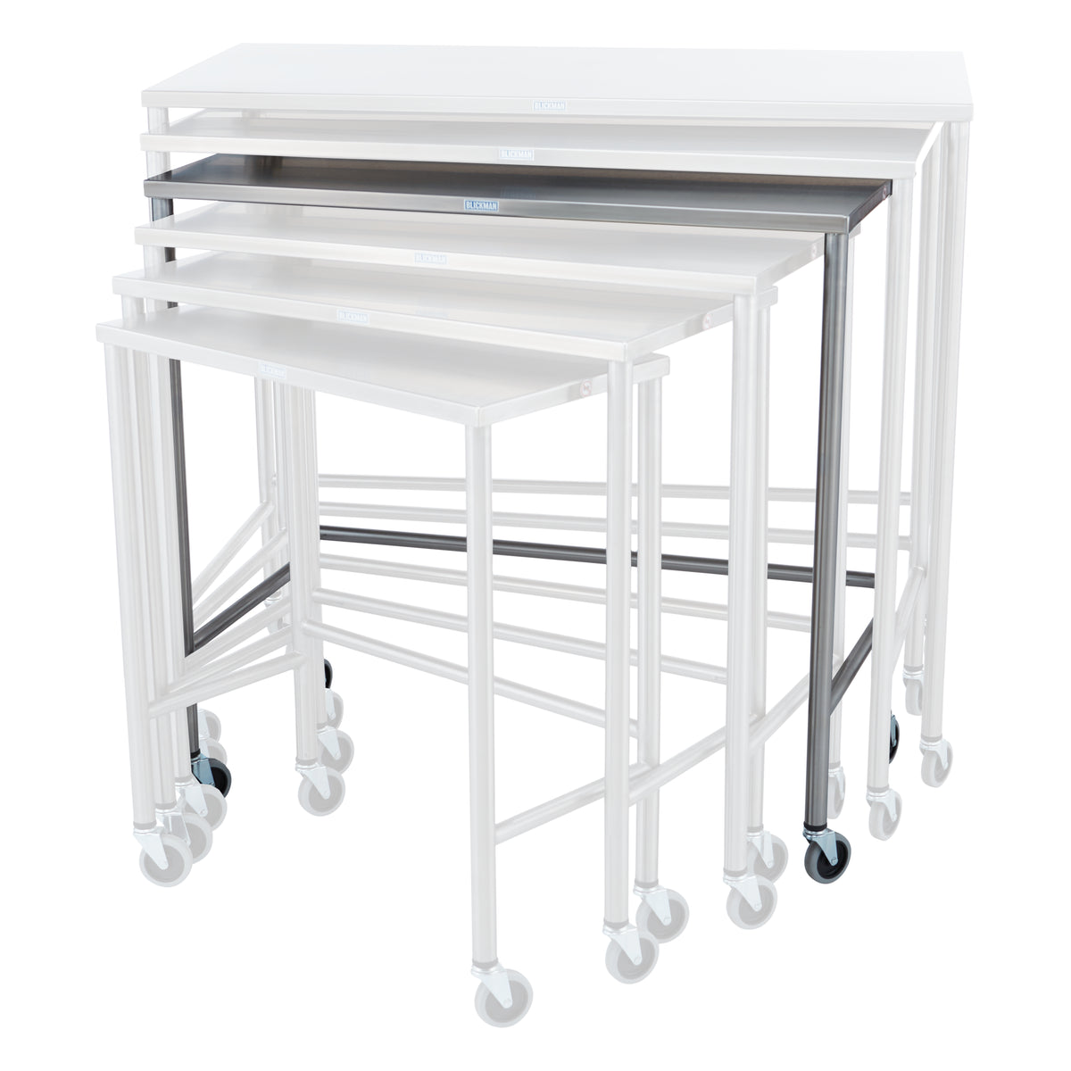Blickman 7824SS Stainless Steel Nested Instrument Table, 3rd Size, 40"W x 20"D x 38"H | QuinceMedical.com