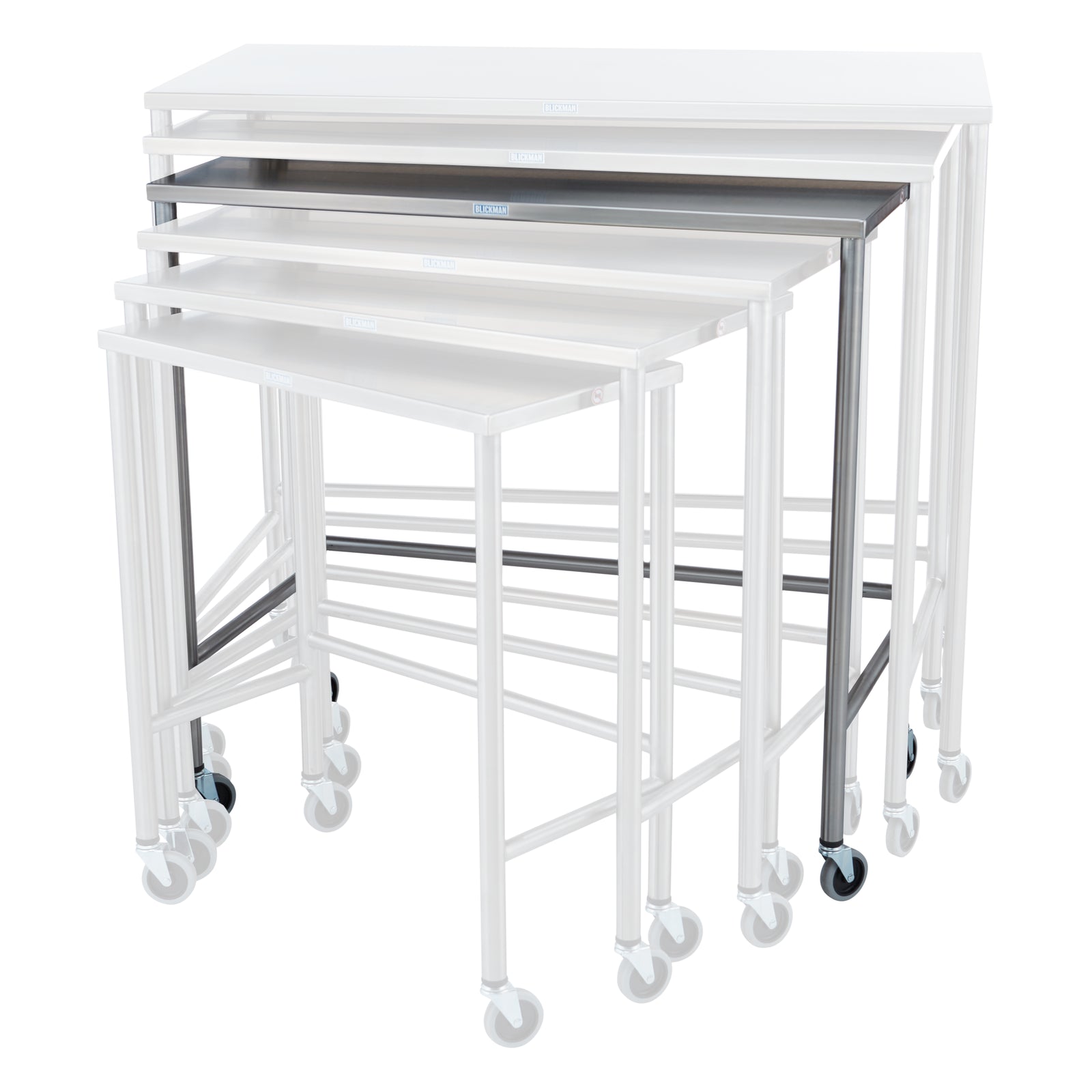 Blickman 7824SS Stainless Steel Nested Instrument Table, 3rd Size, 40"W x 20"D x 38"H | QuinceMedical.com