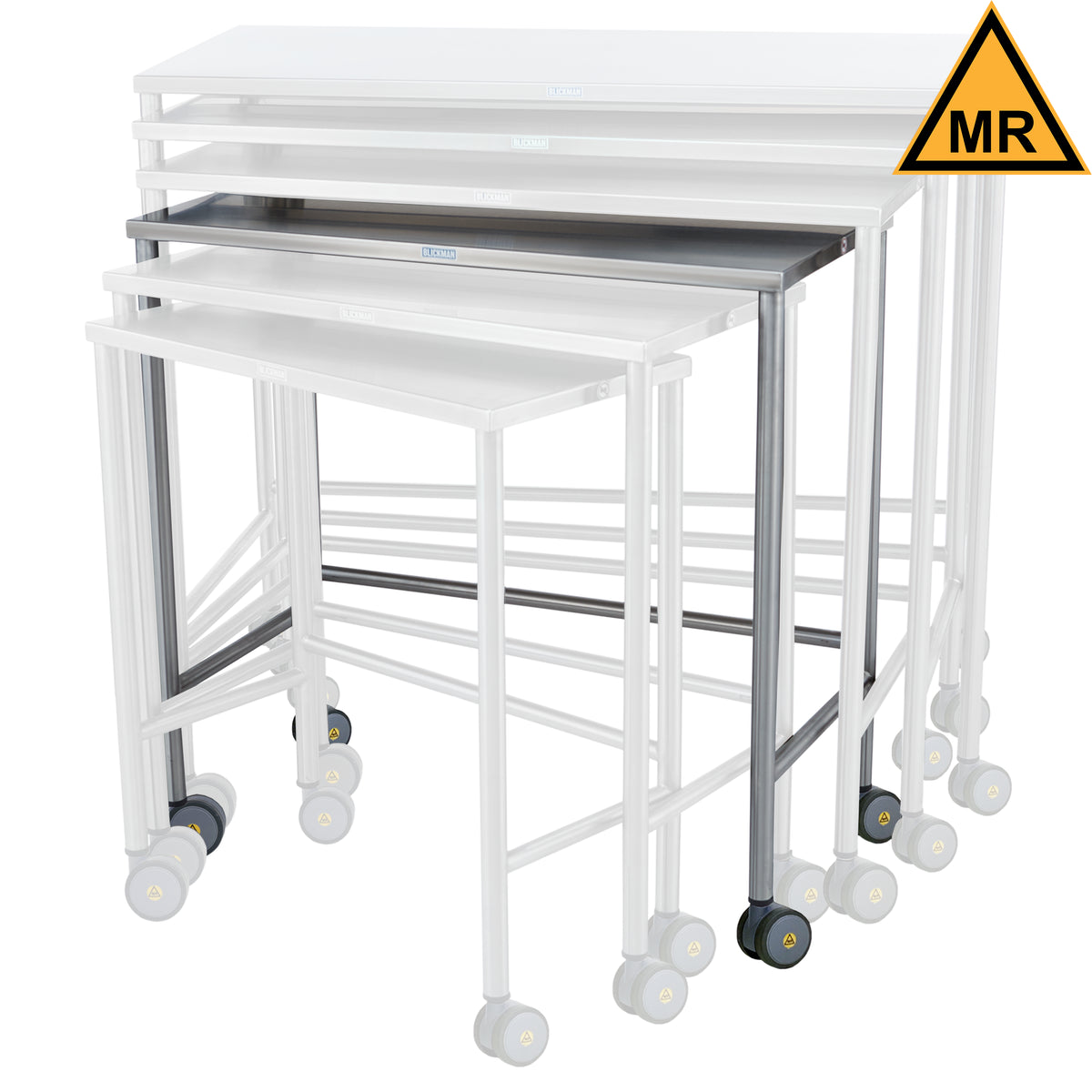 Blickman 7825MR MR Conditional Stainless Steel Nested Instrument Table, 4th Size, 36"W x 18"D x 36"H | QuinceMedical.com