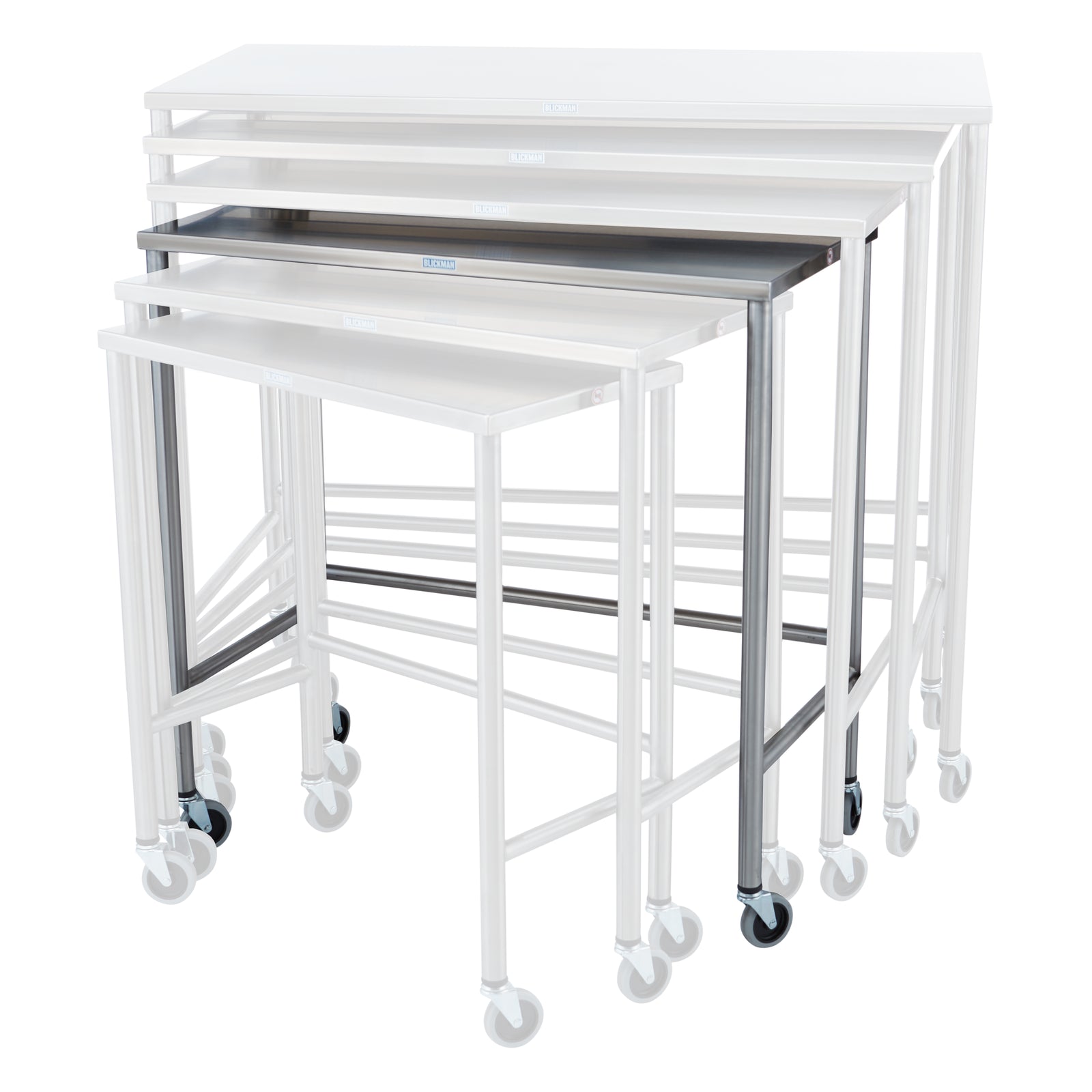 Blickman 7825SS Stainless Steel Nested Instrument Table, 4th Size, 36"W x 18"D x 36"H | QuinceMedical.com
