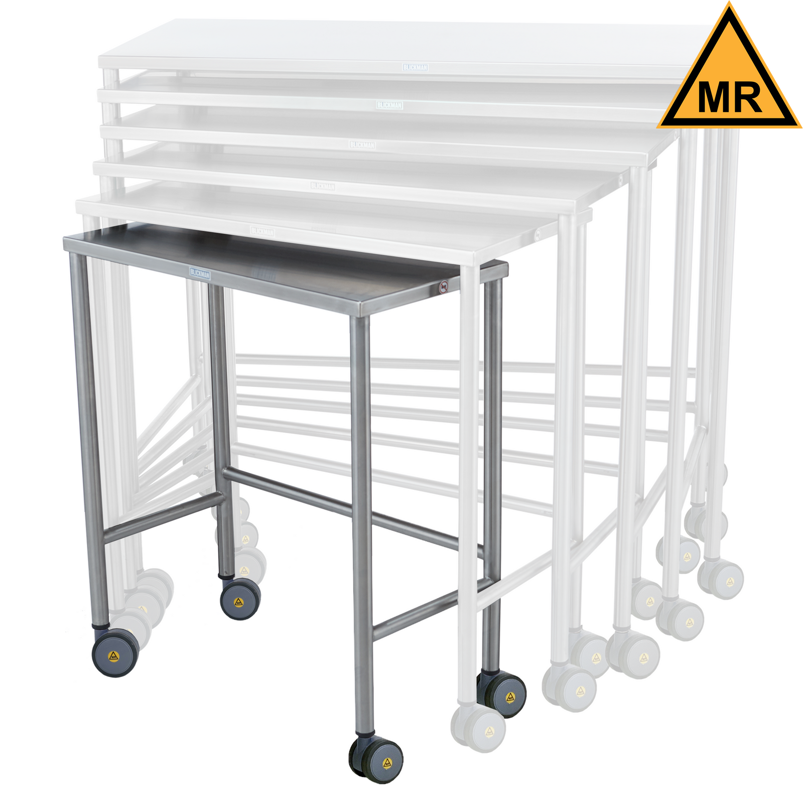 Blickman 7827MR MR Conditional Stainless Steel Nested Instrument Table, Smallest, 28"W x 14"D x 32"H | QuinceMedical.com