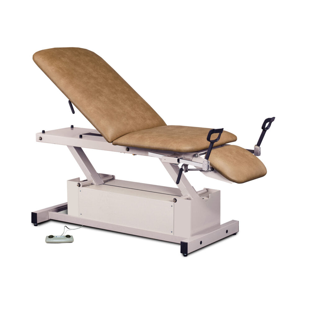 Clinton 87360 Power-Glide, Hi-Lo, Treatment Table with Adjustable Backrest, Footrest & Stirrups