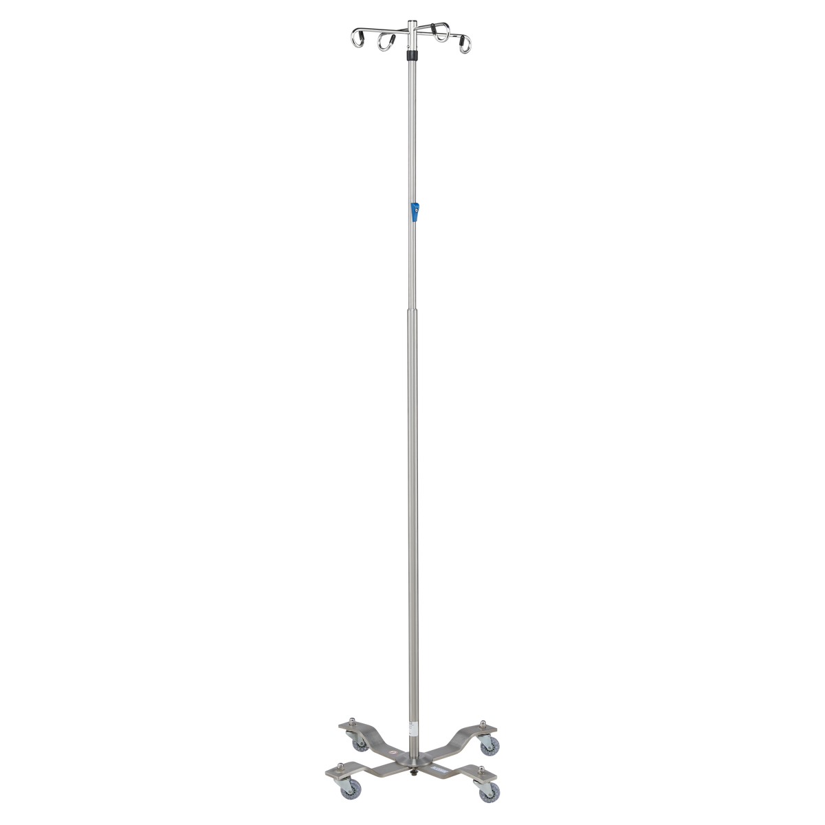 Blickman 8889SS-4 Heavyweight 4-Leg Stainless Steel IV Stand, Thumb Control, 4 Hooks | QuinceMedical.com